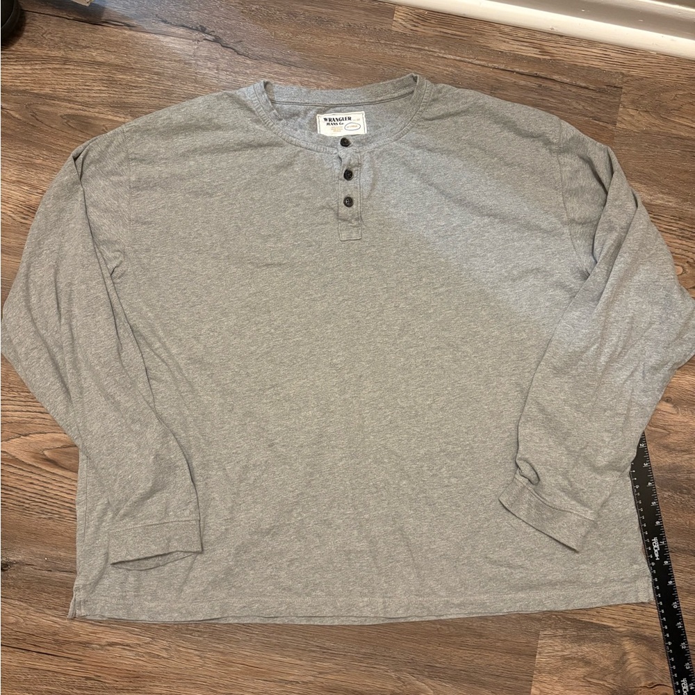 Wrangler Men's Gray Long Sleeve Henley 3XL Cozy Boxy Western Baggy